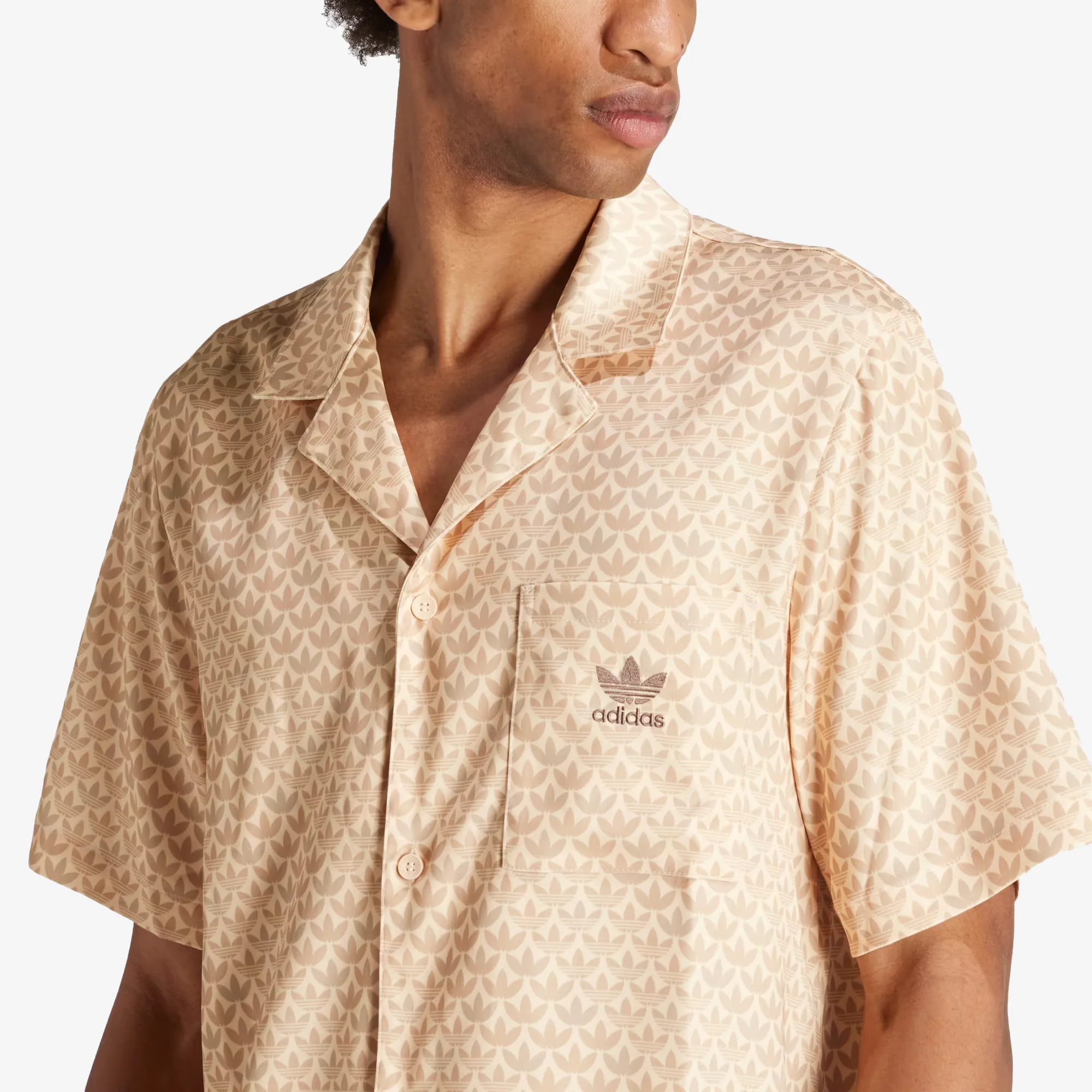 Adidas Originals Mono Satin Shirt in Crystal Sand: Sleek and Silky