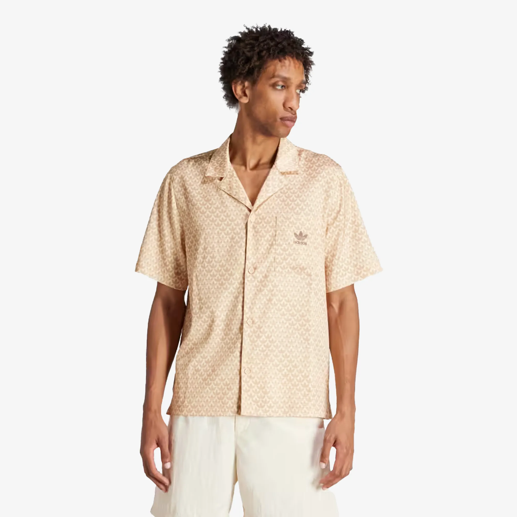 Adidas Originals Mono Satin Shirt in Crystal Sand: Sleek and Silky