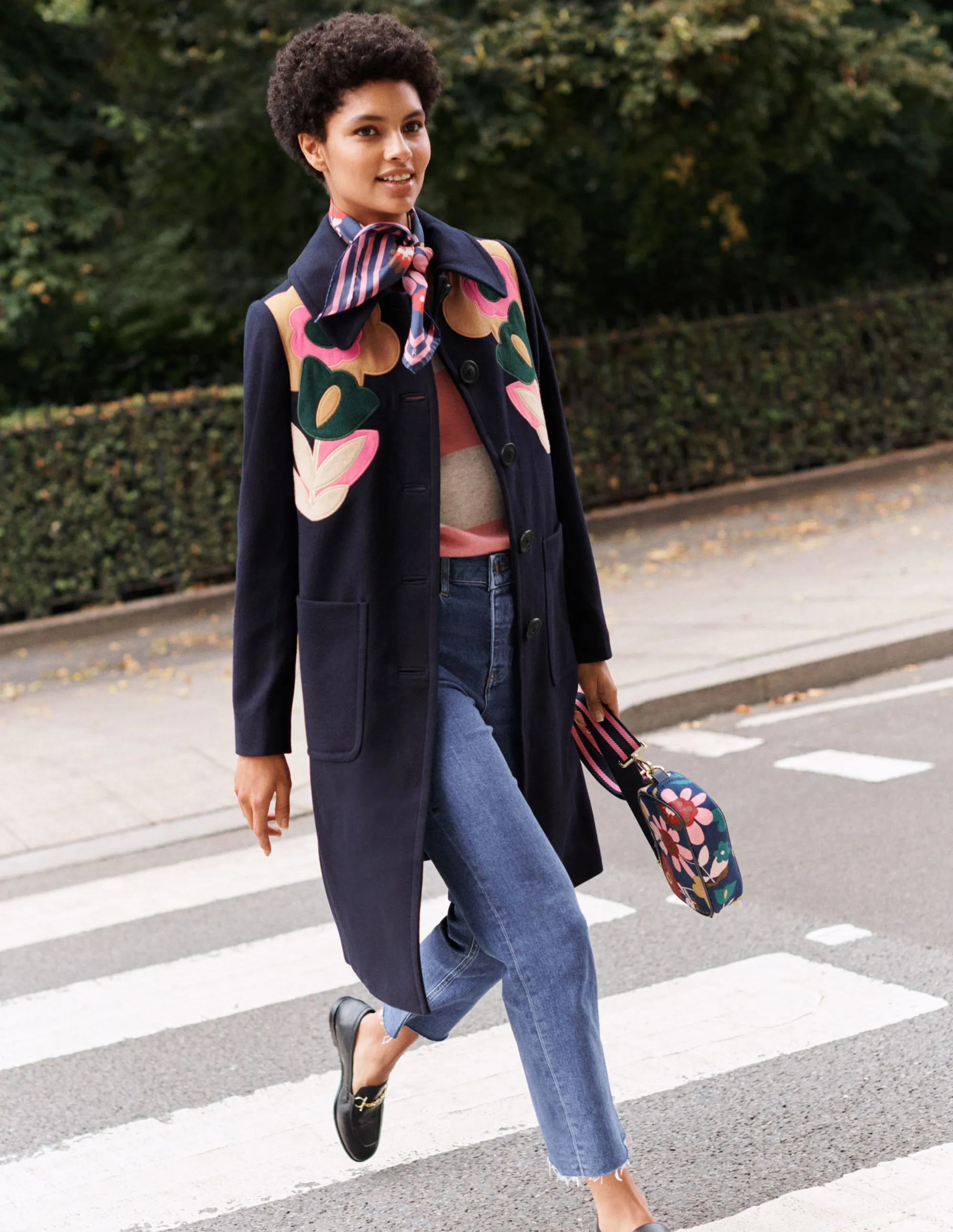 Amelia Appliqué Wool Coat-Navy