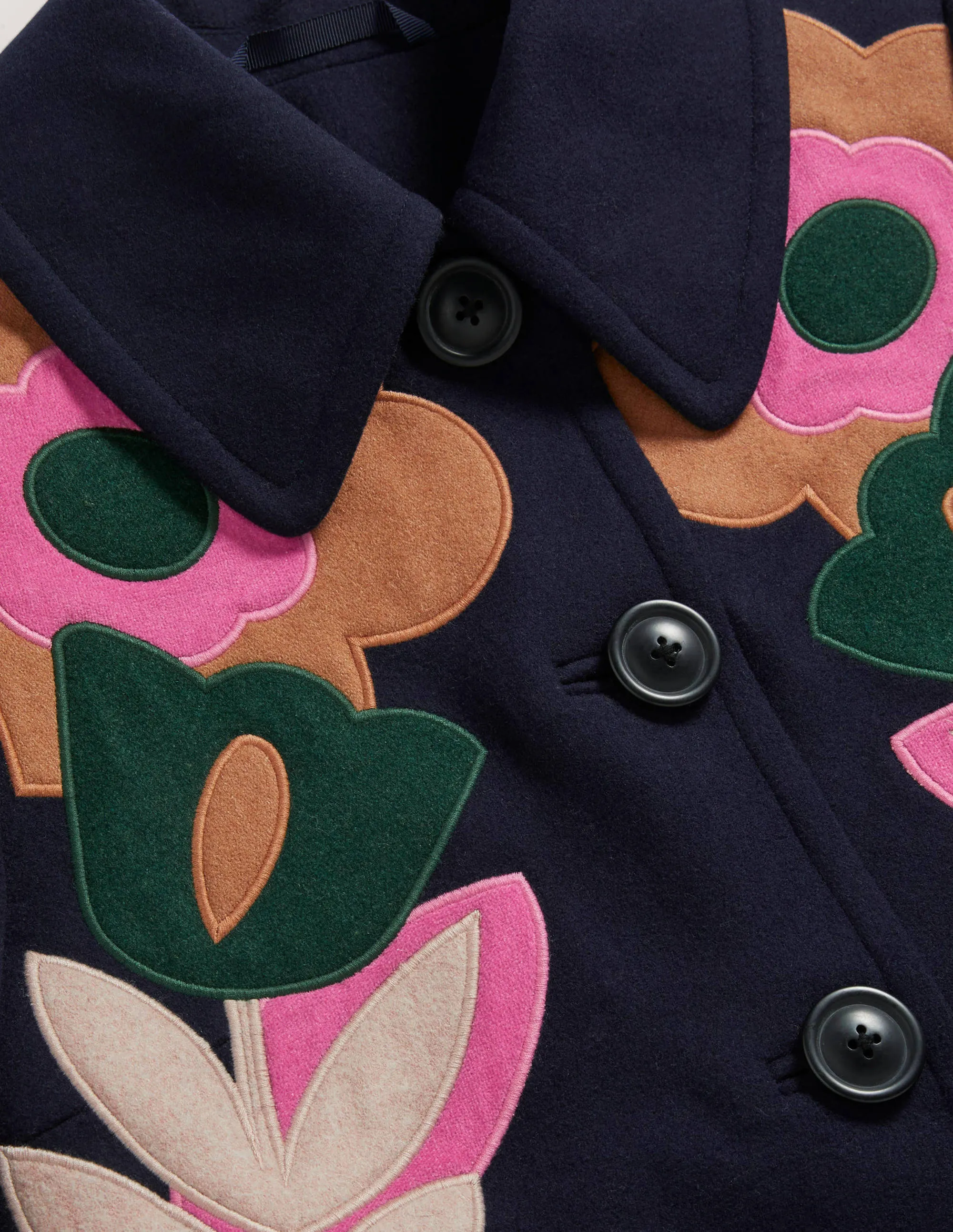 Amelia Appliqué Wool Coat-Navy