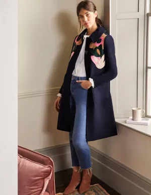 Amelia Appliqué Wool Coat-Navy