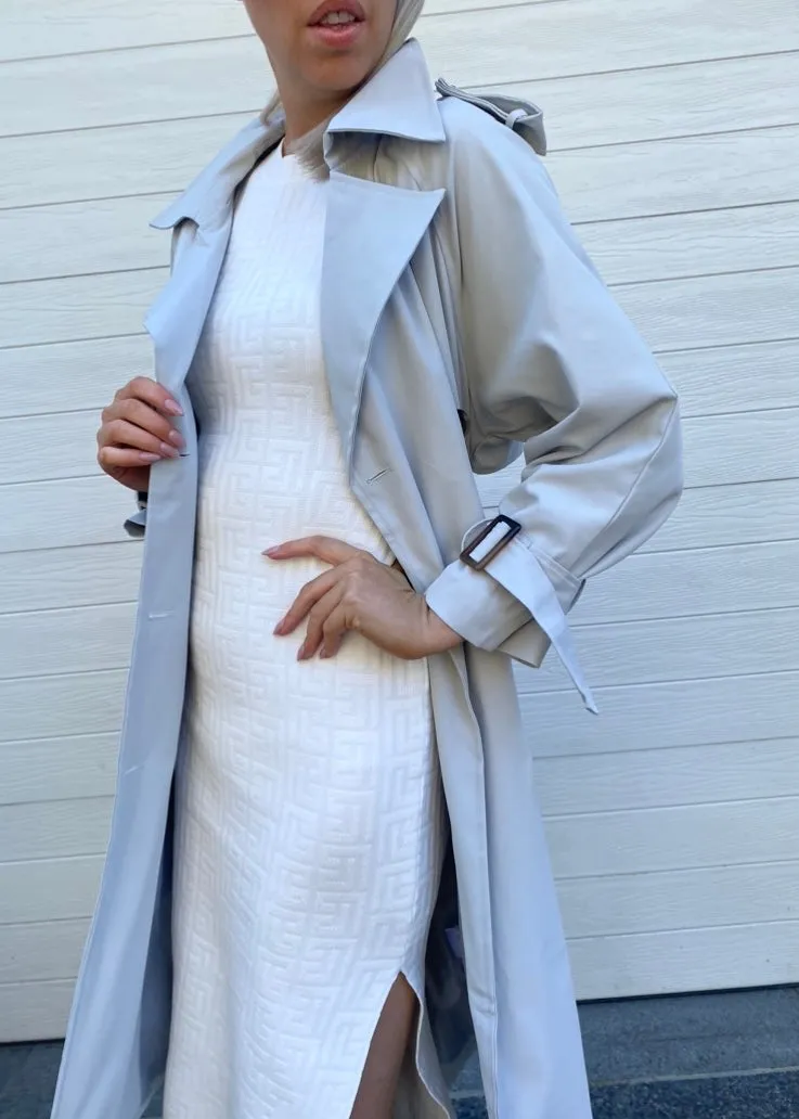 Ava Trench. Coat - Light Grey