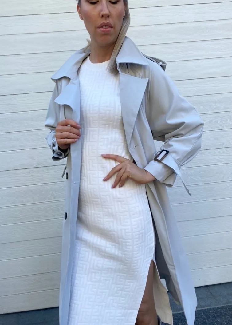 Ava Trench. Coat - Light Grey