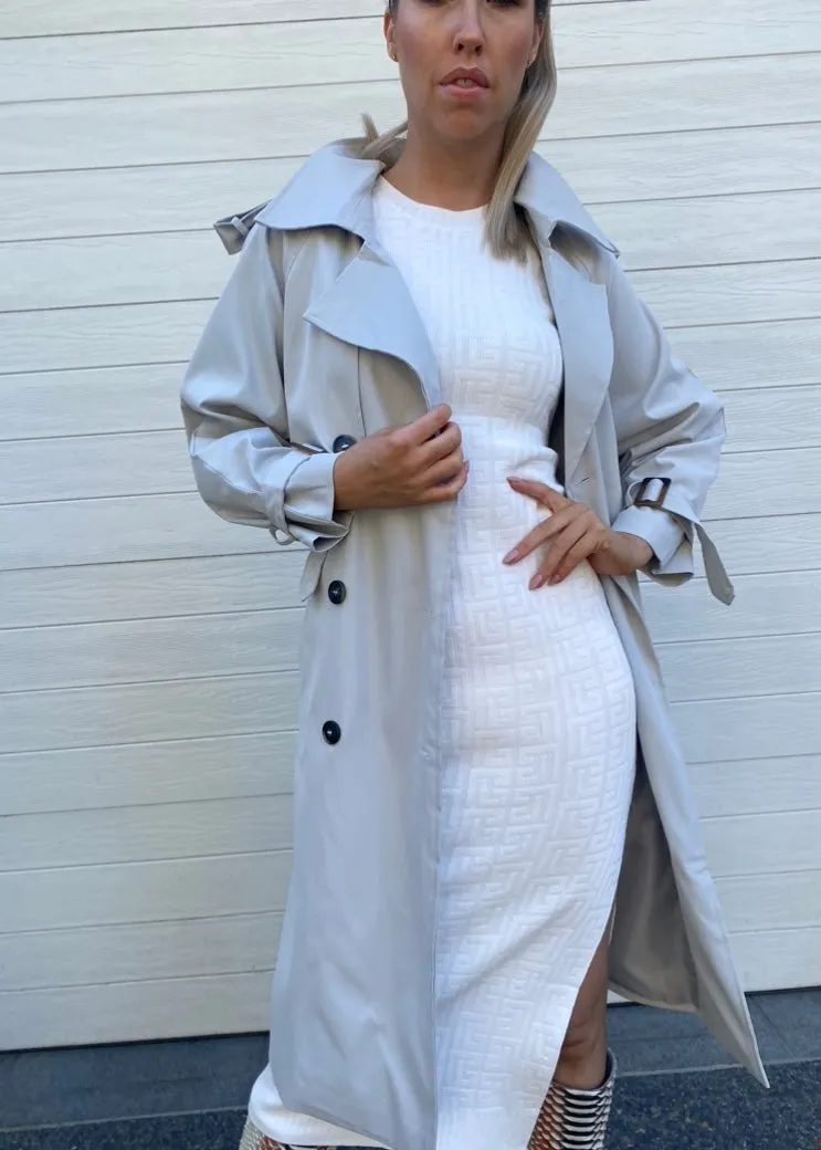Ava Trench. Coat - Light Grey