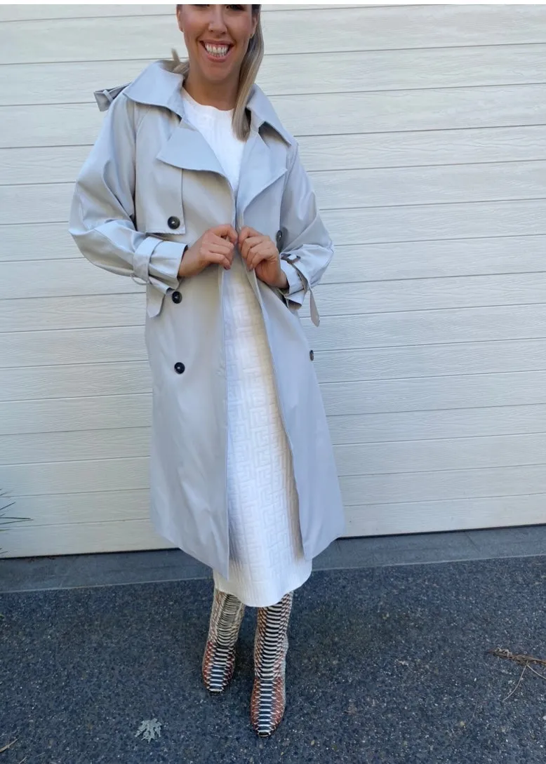 Ava Trench. Coat - Light Grey