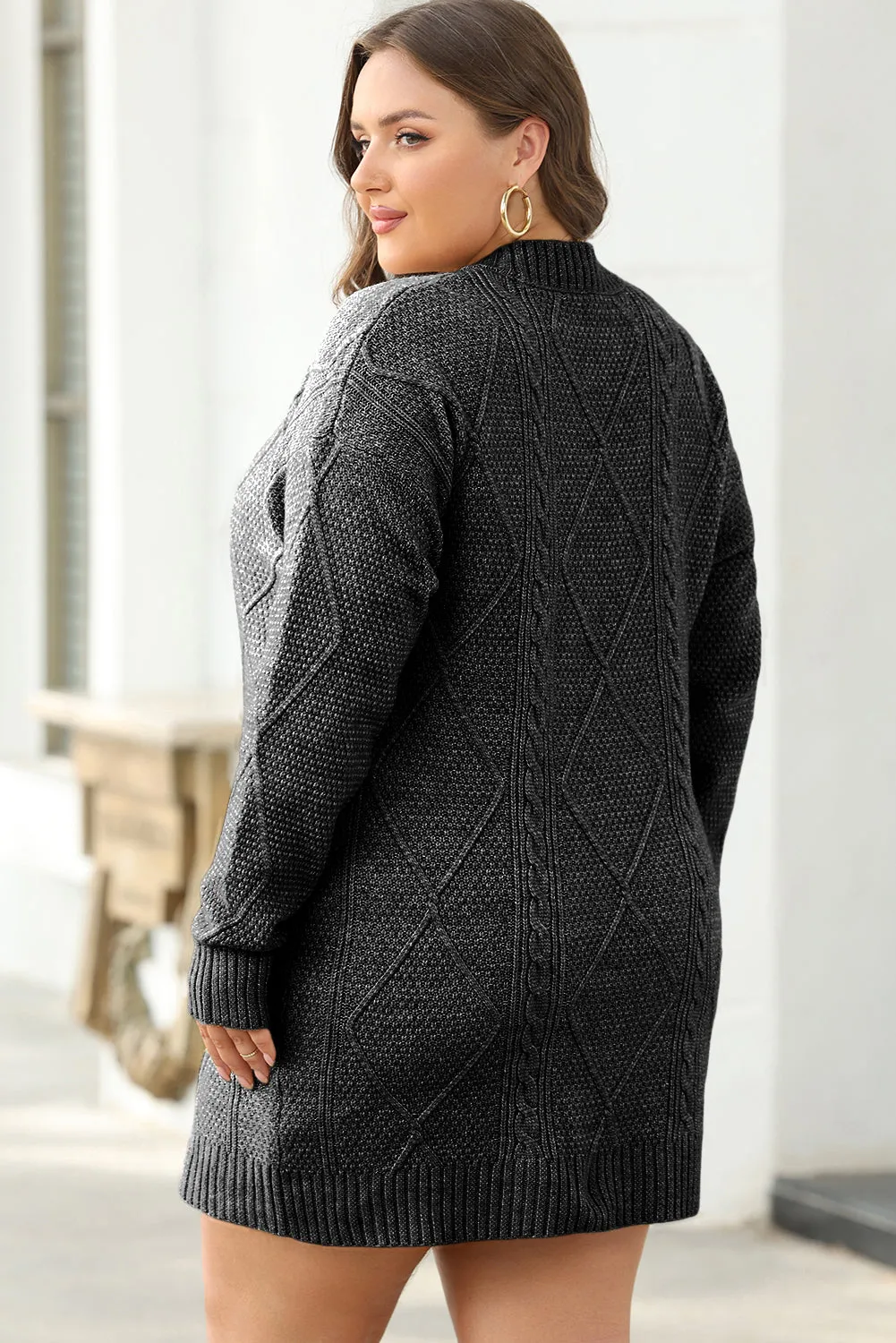 Cable Knit Drop Shoulder Sweater Dress