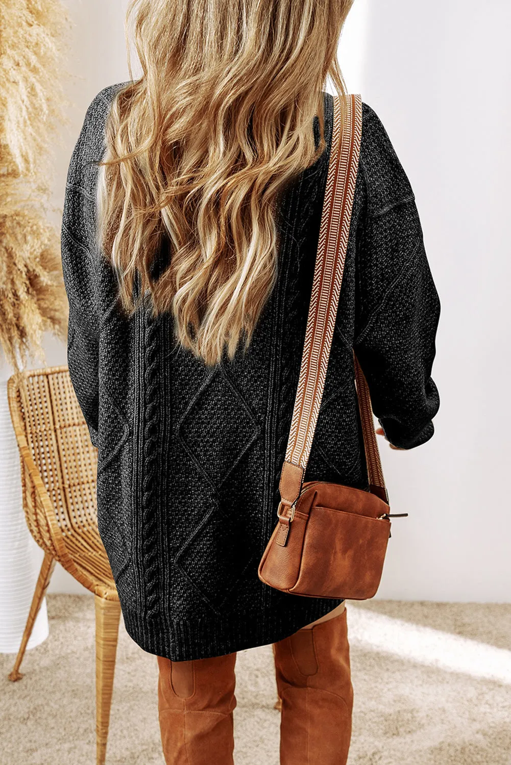 Cable Knit Drop Shoulder Sweater Dress