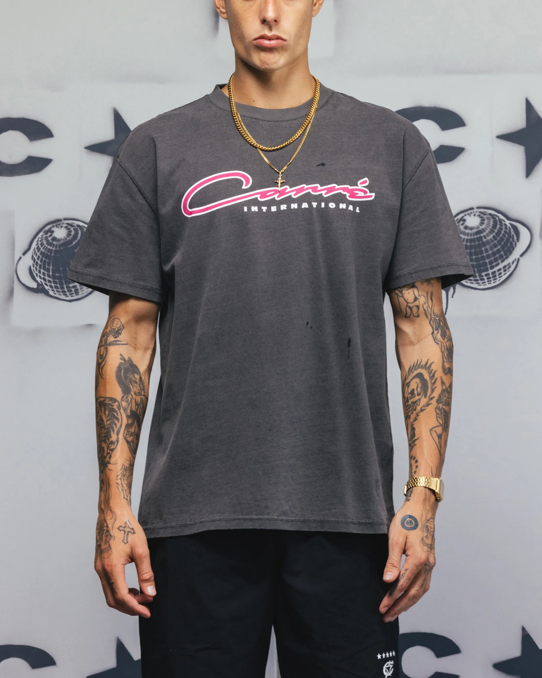 Carre Race Script T-Shirt Black Wash