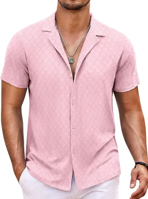COOFANDY Mens Beach Shirt Short Sleeve Button Down Shirts Casual Cuban Collared Summer Vacation Tropical Shirts