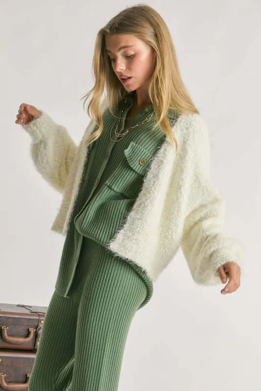 Cream White V Neck Cozy Cardigan