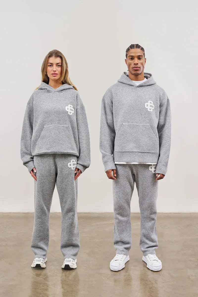 FLUFFY KNIT EMBLEM JOGGERS - GREY MARL