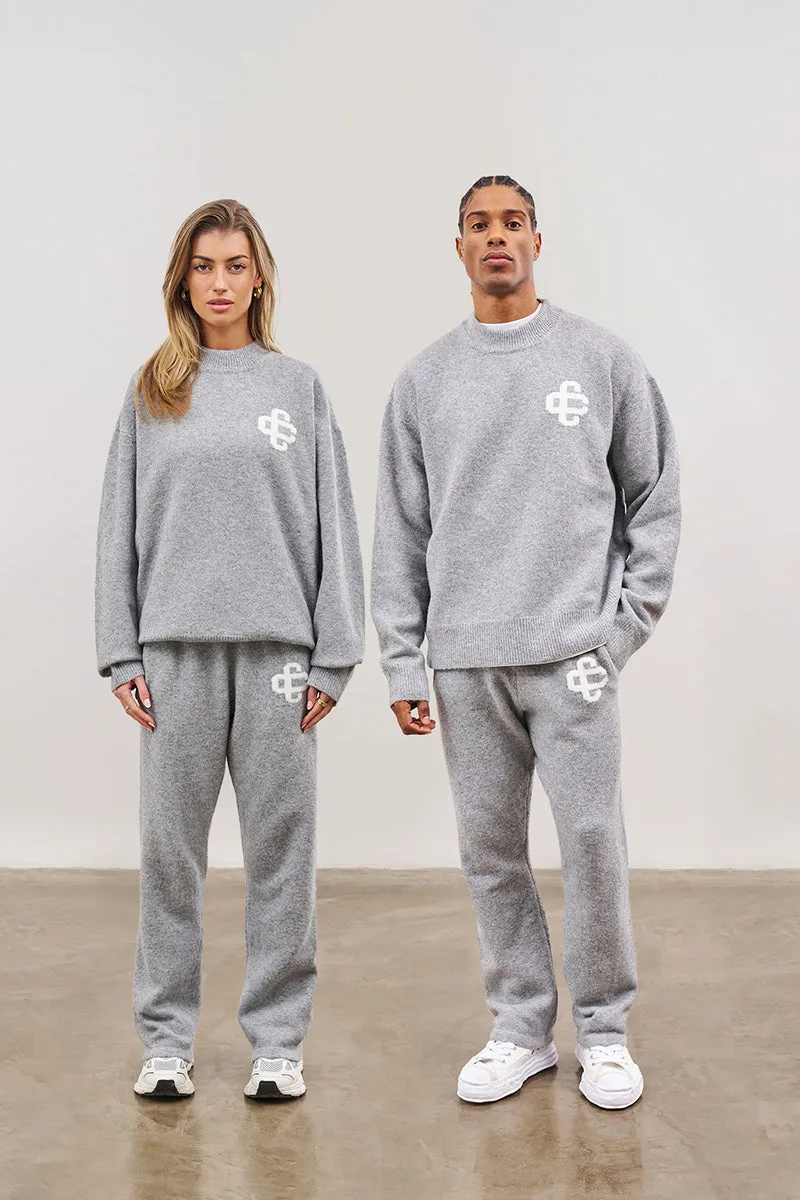 FLUFFY KNIT EMBLEM JOGGERS - GREY MARL