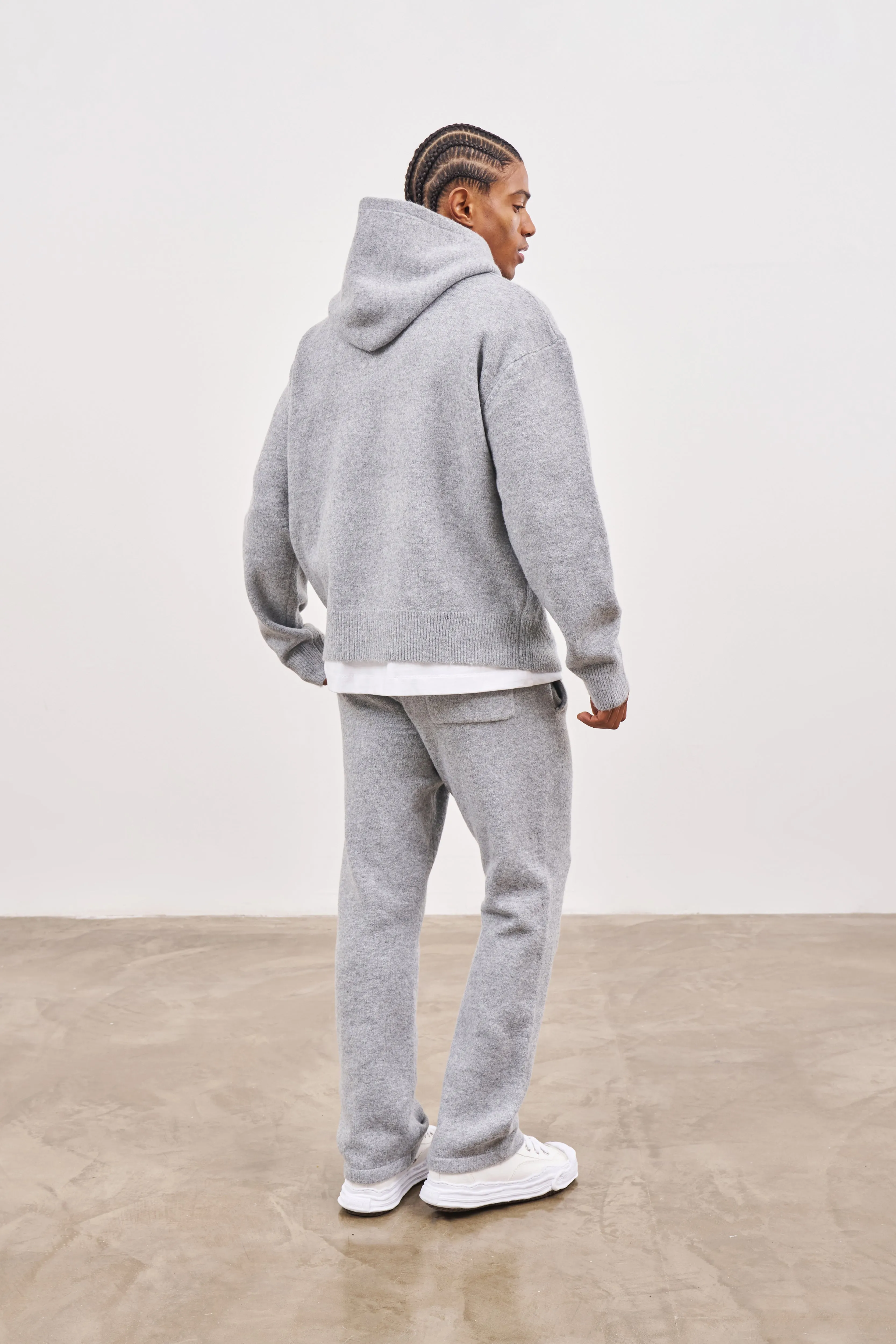 FLUFFY KNIT EMBLEM JOGGERS - GREY MARL