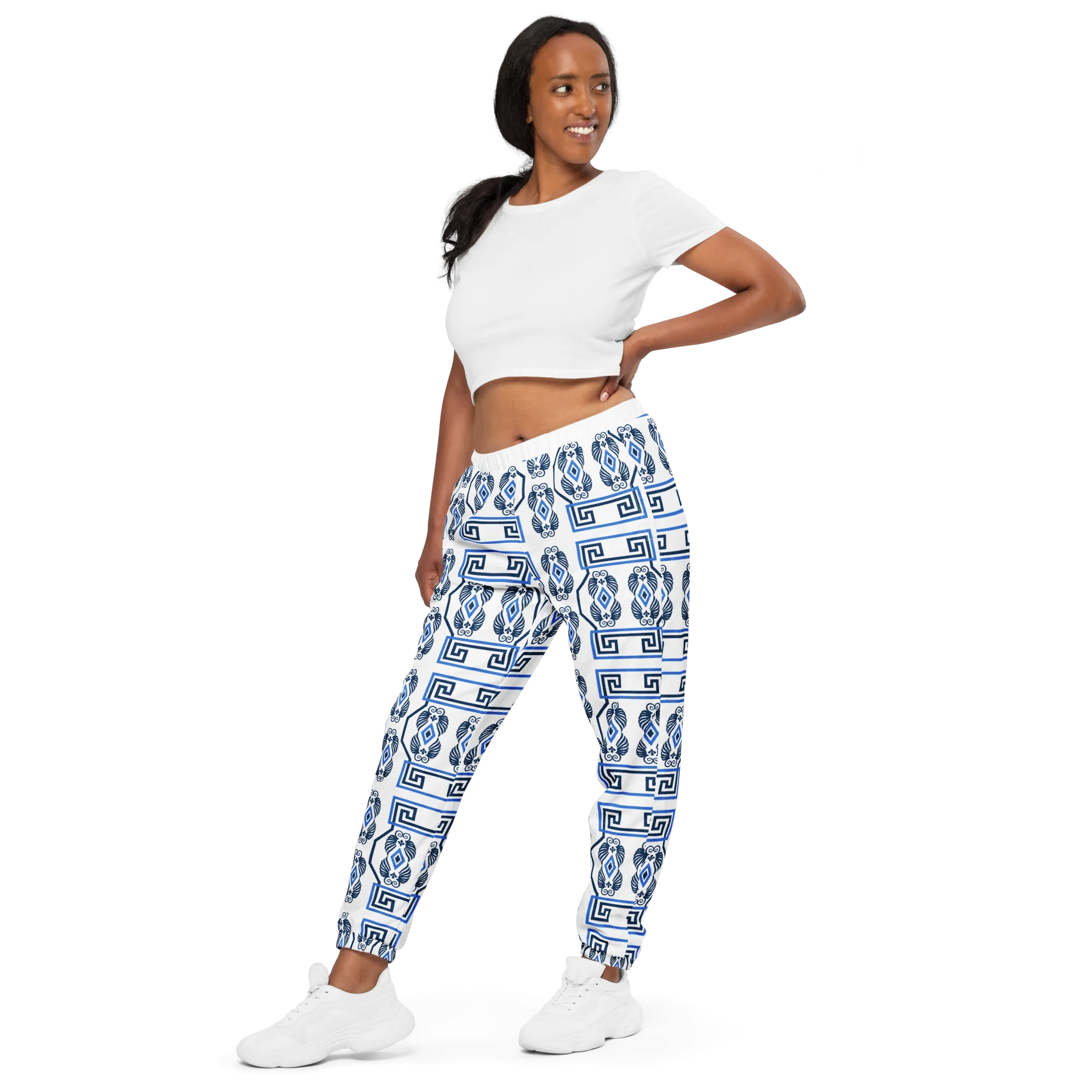 Greek Key White Unisex track pants