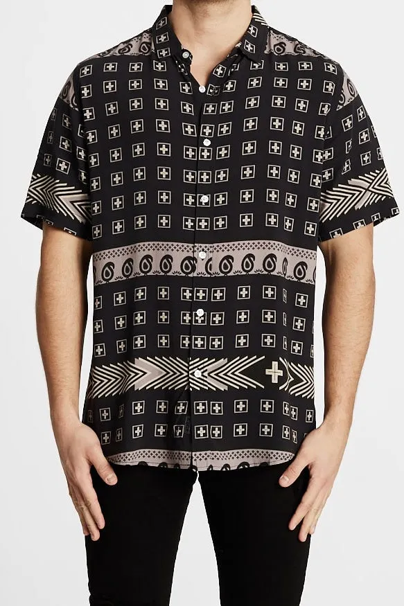Kiss Chacey MENS SOUTHPORT RELAXED FIT SHORT SLEEVE SHIRT - BLACK PRINT