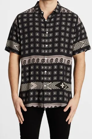 Kiss Chacey MENS SOUTHPORT RELAXED FIT SHORT SLEEVE SHIRT - BLACK PRINT
