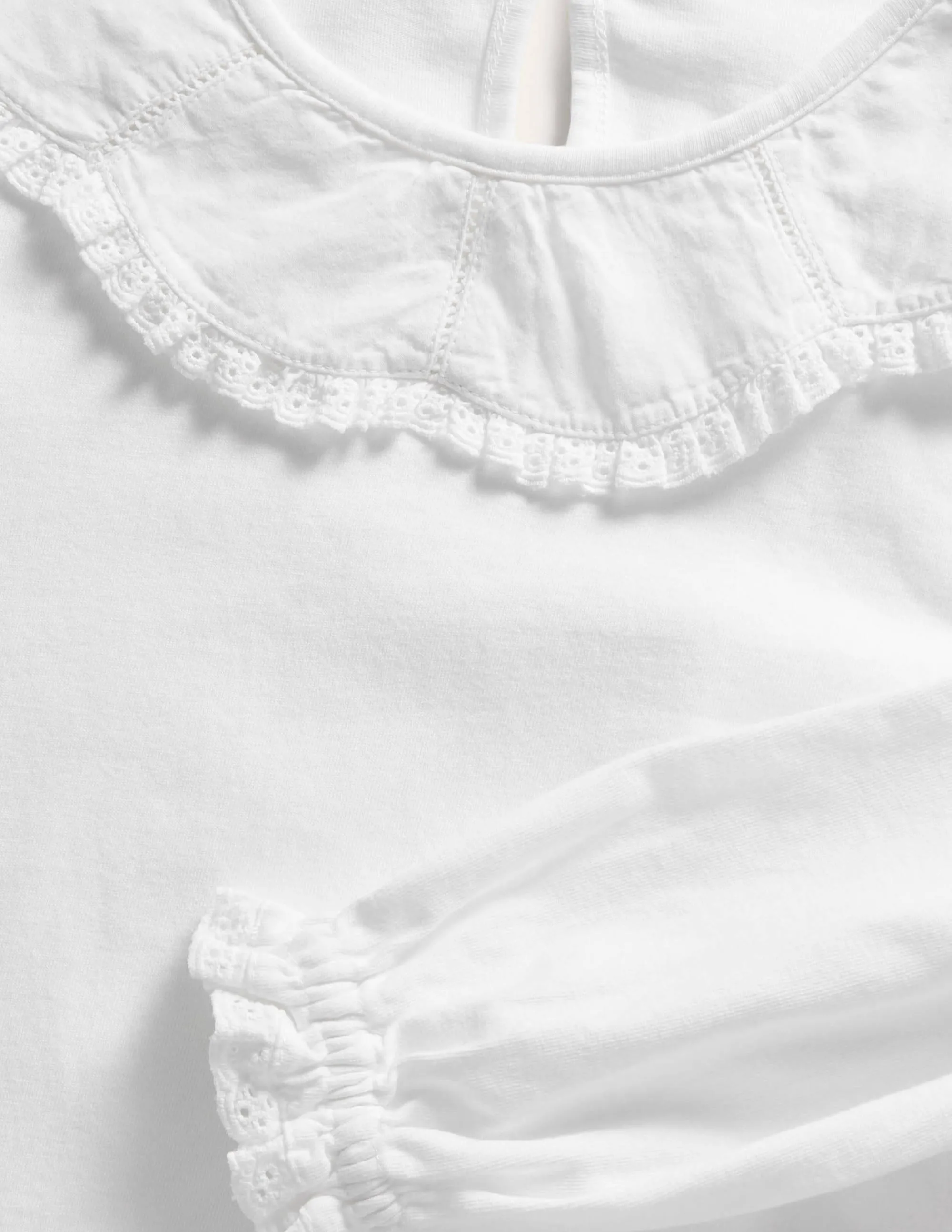 Lace Collared Cotton Top-White