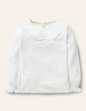 Lace Collared Cotton Top-White