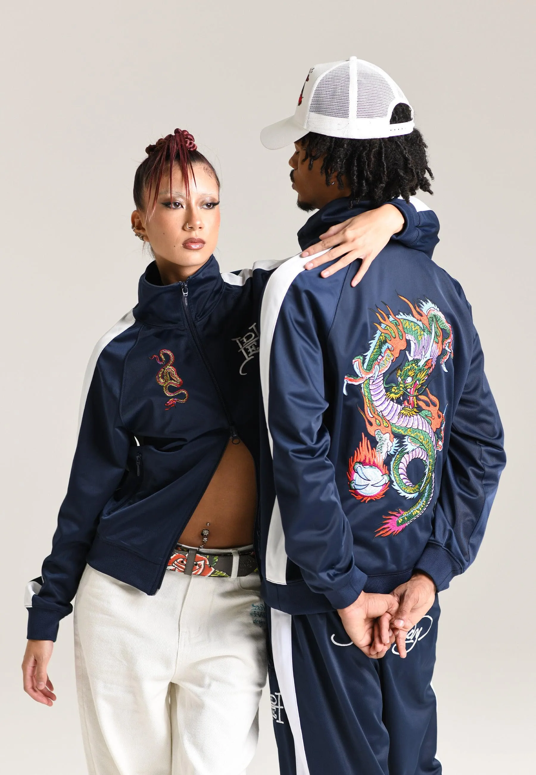 Mens Big Drag Tricot Zip Up Tracksuit Jacket - Navy