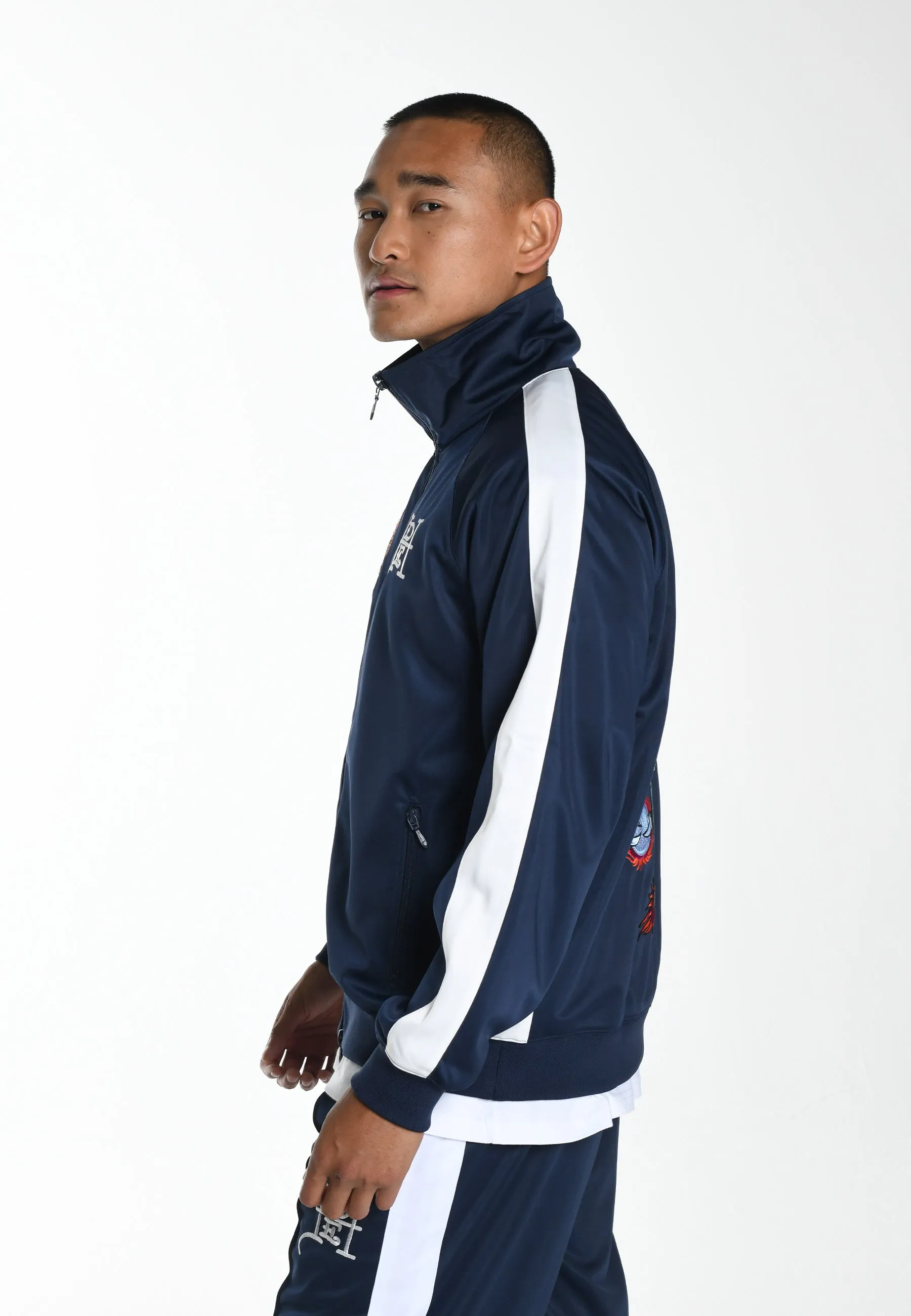 Mens Big Drag Tricot Zip Up Tracksuit Jacket - Navy
