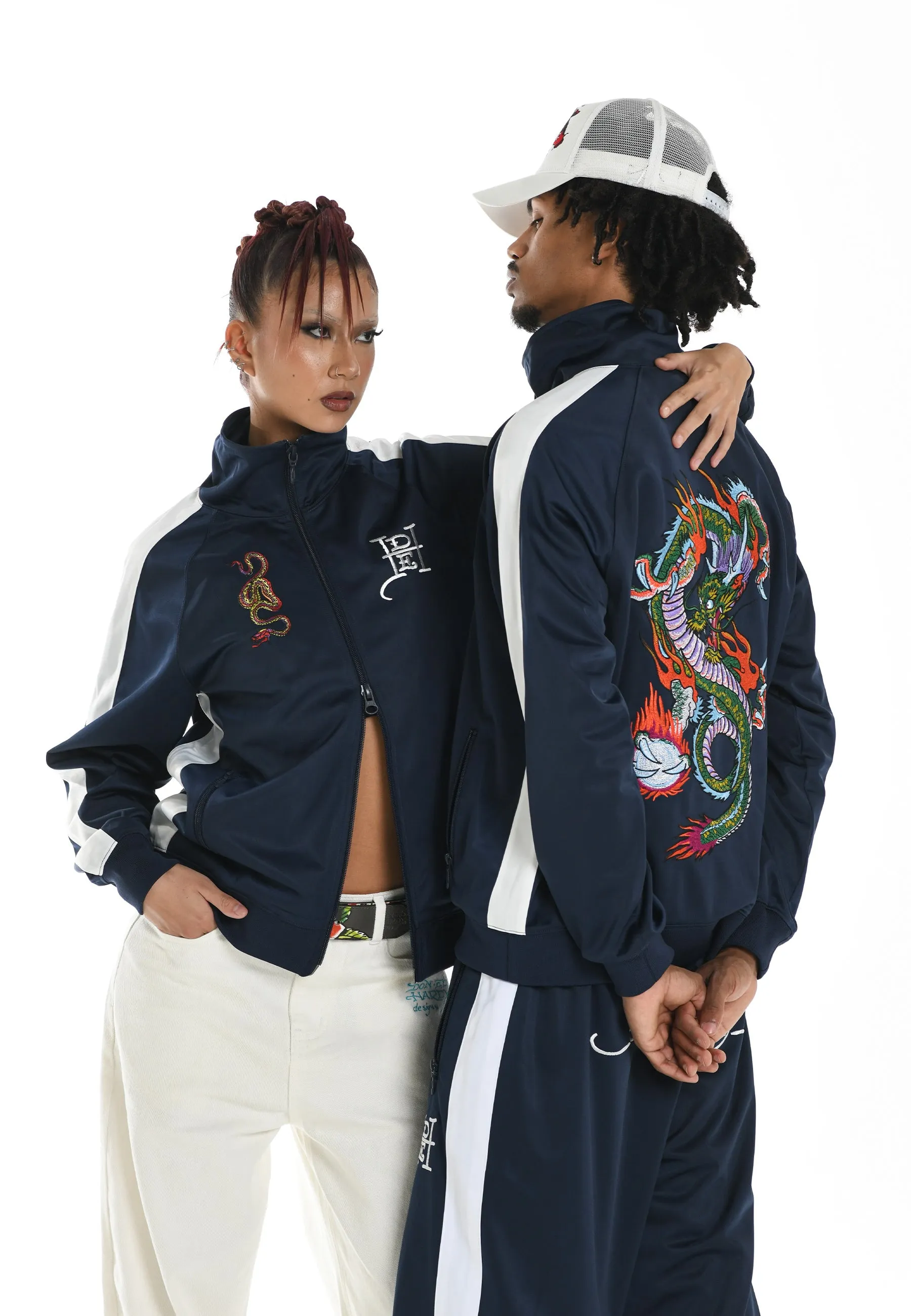 Mens Big Drag Tricot Zip Up Tracksuit Jacket - Navy
