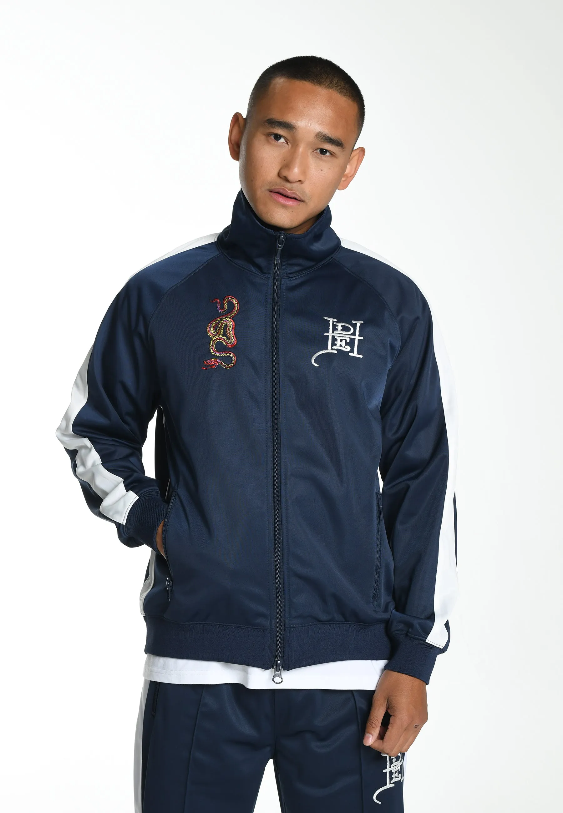 Mens Big Drag Tricot Zip Up Tracksuit Jacket - Navy