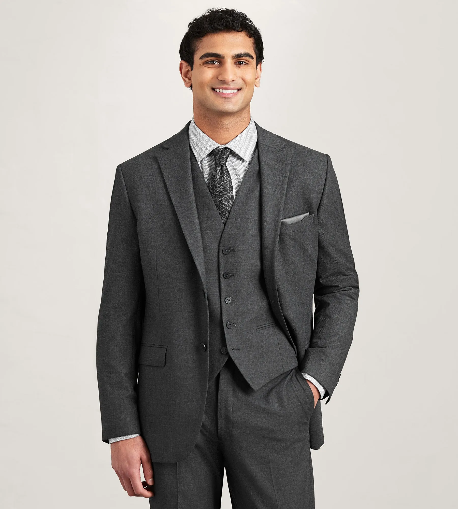 Modern Fit 360 Stretch Black Suit Separate Vest