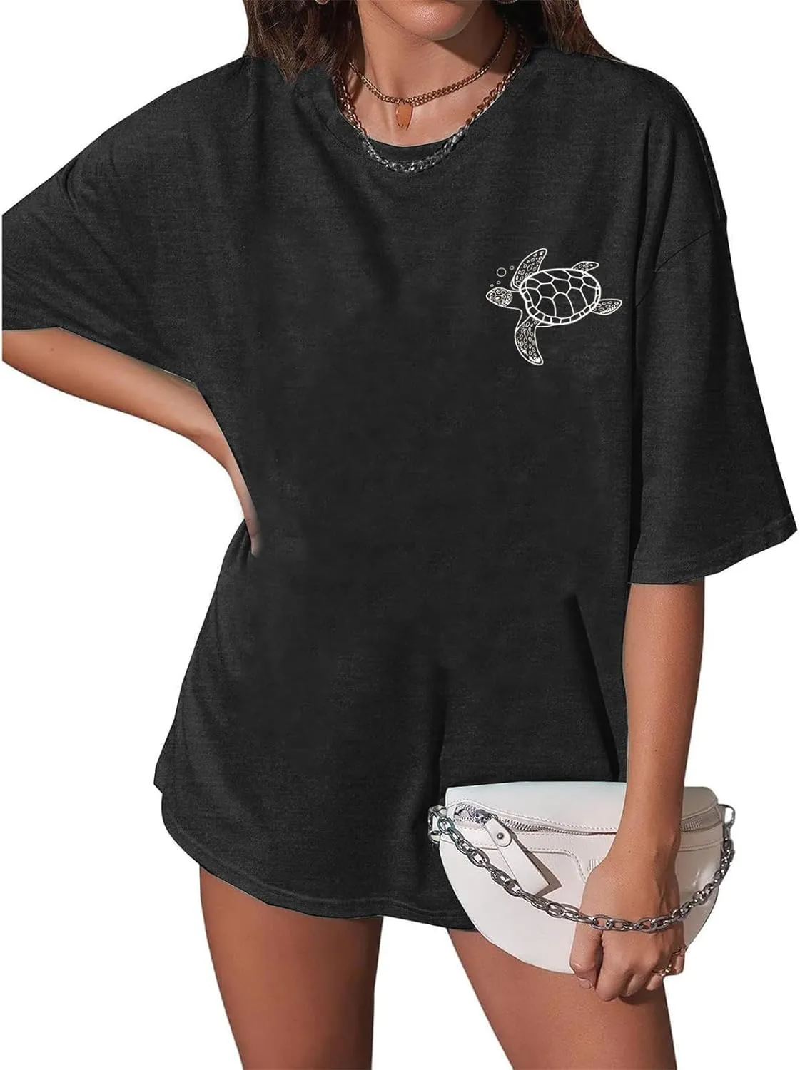 Oversized Sea Turtle Shirts Women Ocean Animal Hawaiian Tshirts Graphic Casual Summer Beach Vacation Tees Tops