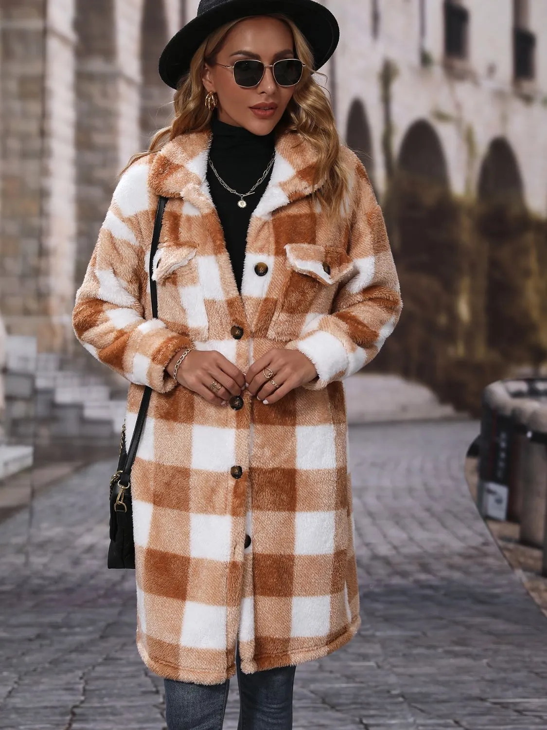 Plaid Button Down Collared Neck Coat
