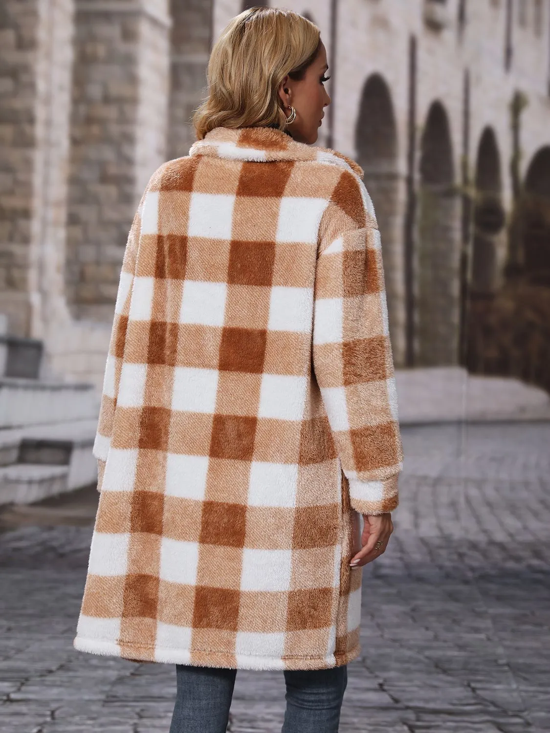 Plaid Button Down Collared Neck Coat