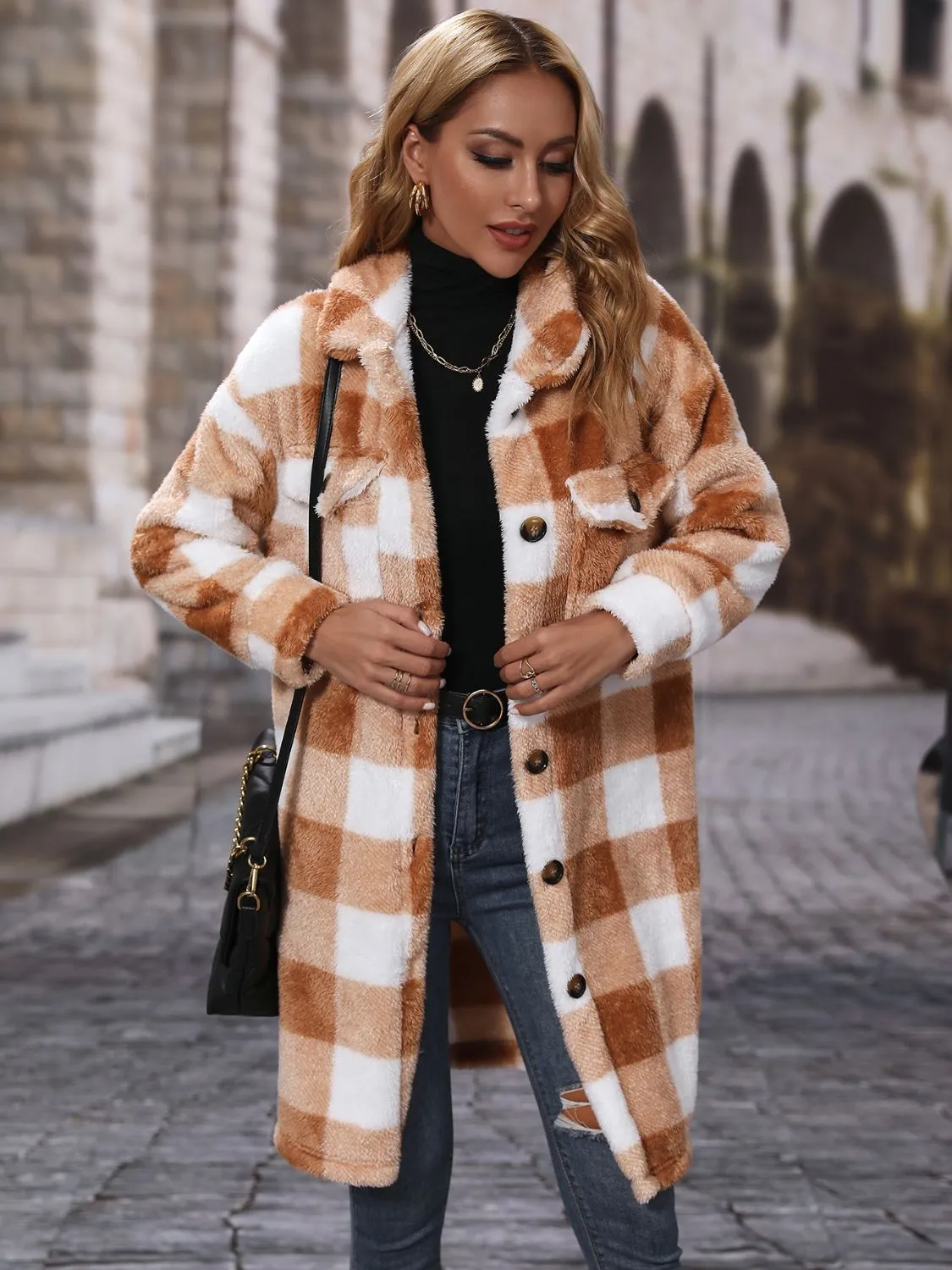Plaid Button Down Collared Neck Coat