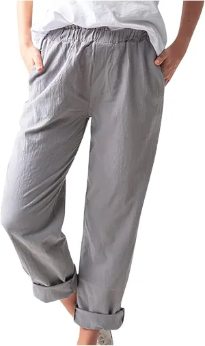 Relaxed Linen Joggers Women's Elastic Waist Wide Leg Straight Pants Summer Outdoor Loose Fit Capris Yoga Trousers