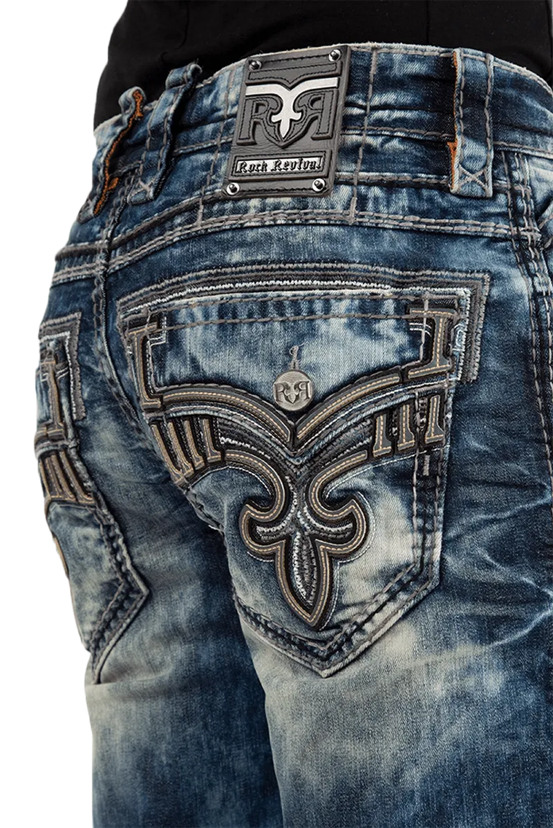 Rock Revival Men's Straight Blue Acid Wash Jeans