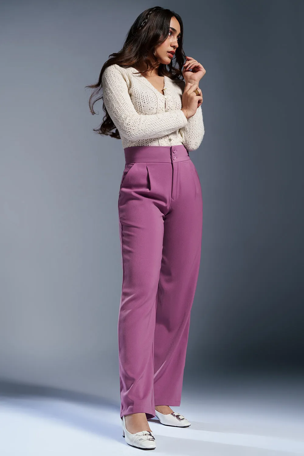 Rose Rush Pleated Double Button Korean Pants