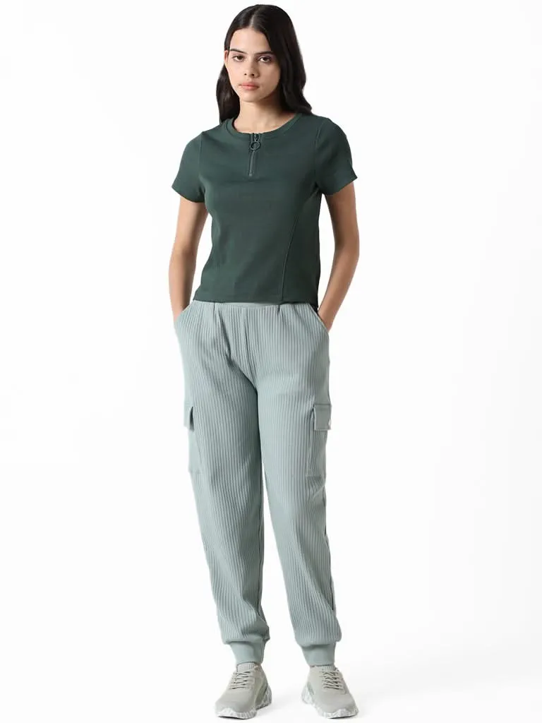 Studiofit Emerald Green Ribbed Slim Fit T-Shirt