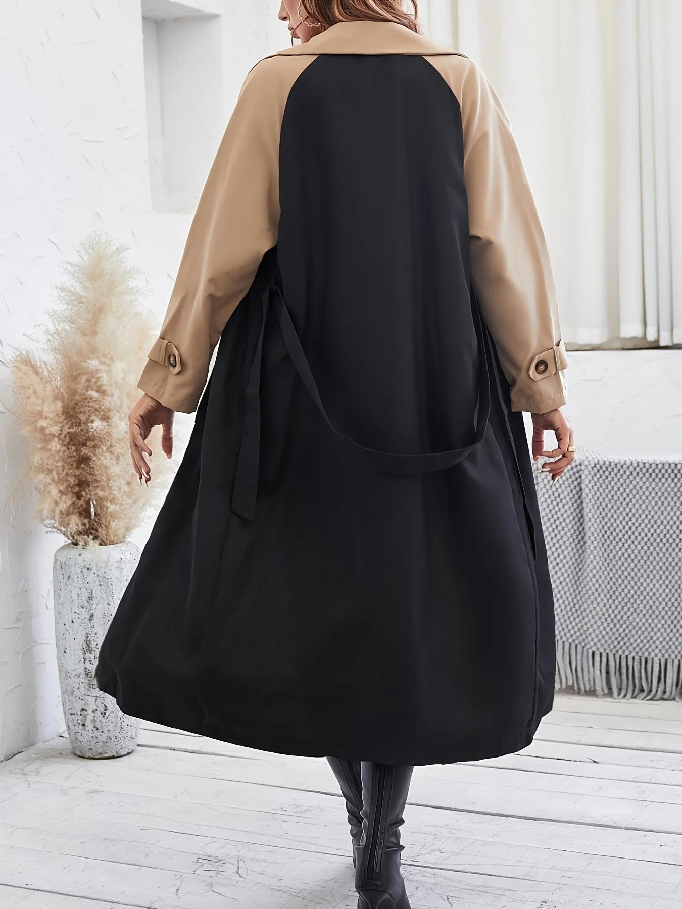 Stylish Color Block Trench Coat with Button Detail and Machine Washable Design for Women | Perfect for Casual Days