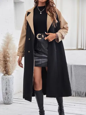 Stylish Color Block Trench Coat with Button Detail and Machine Washable Design for Women | Perfect for Casual Days