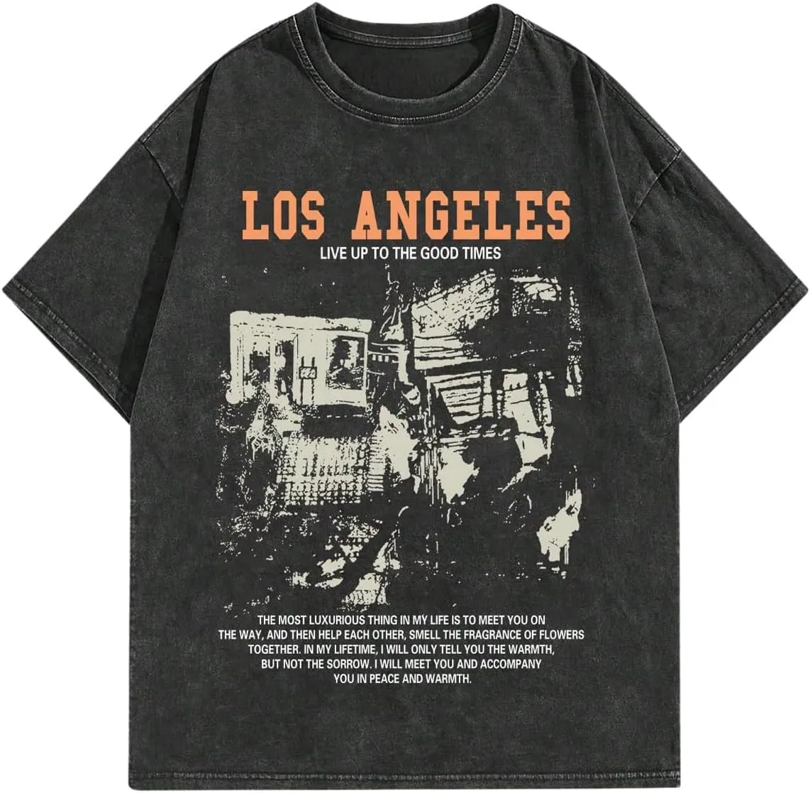 Verdusa Men's Oversized Slogan Printed Distressed T Shirts Vintage Hip Hop Tees