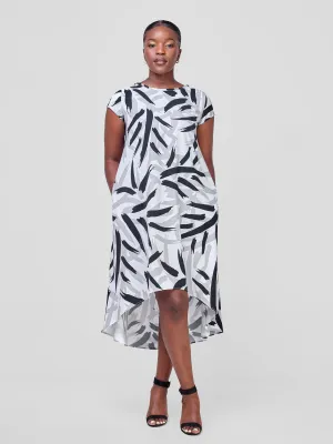 Vivo Jema High Low Tent Dress - White / Grey Vua Print