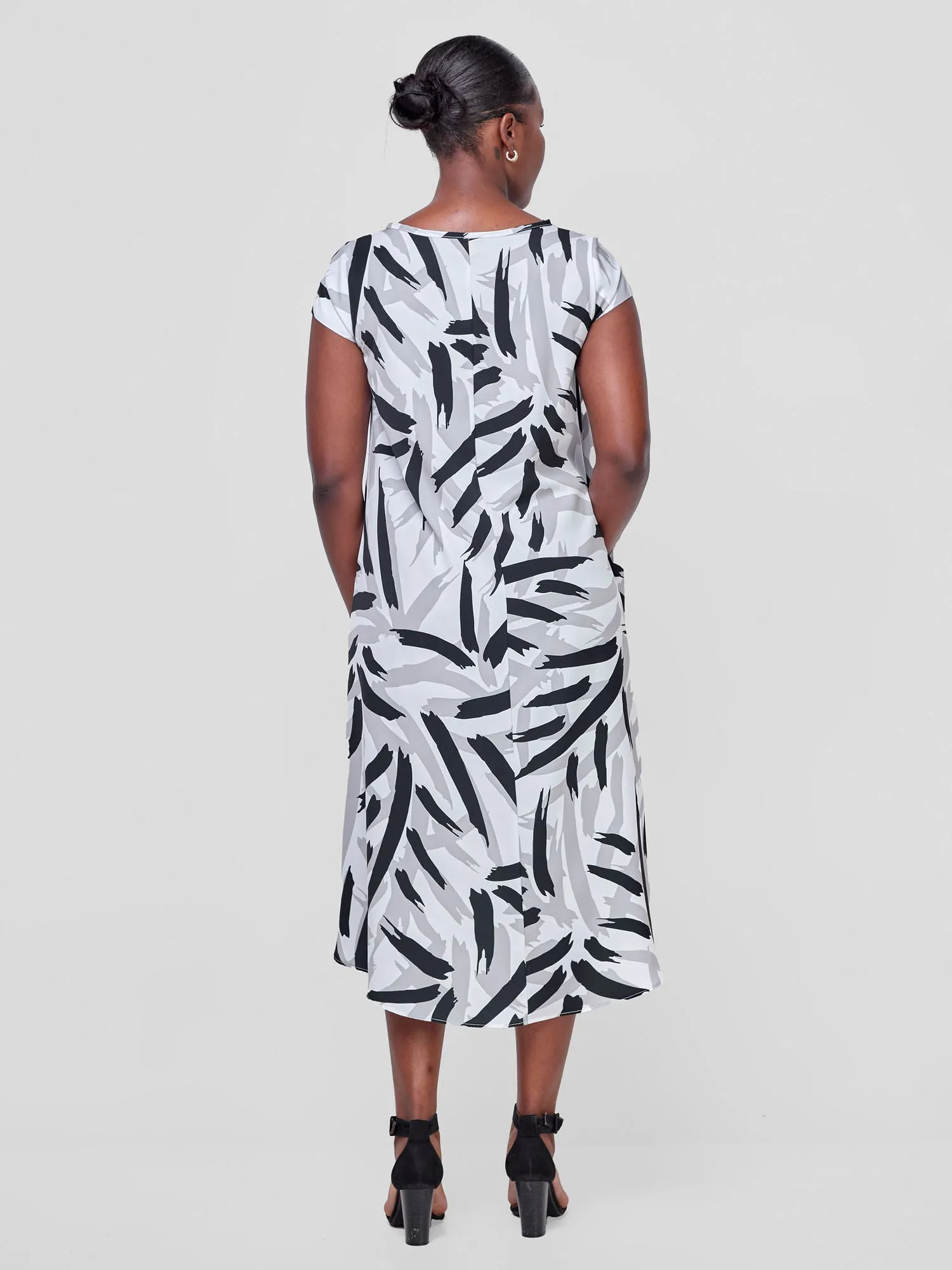 Vivo Jema High Low Tent Dress - White / Grey Vua Print