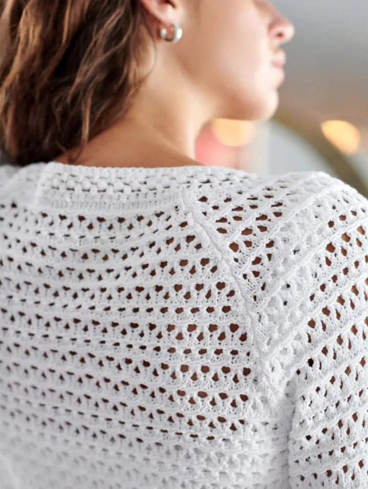 White   Warren - Italian Recycled Cotton Crochet Trim Cardigan in White