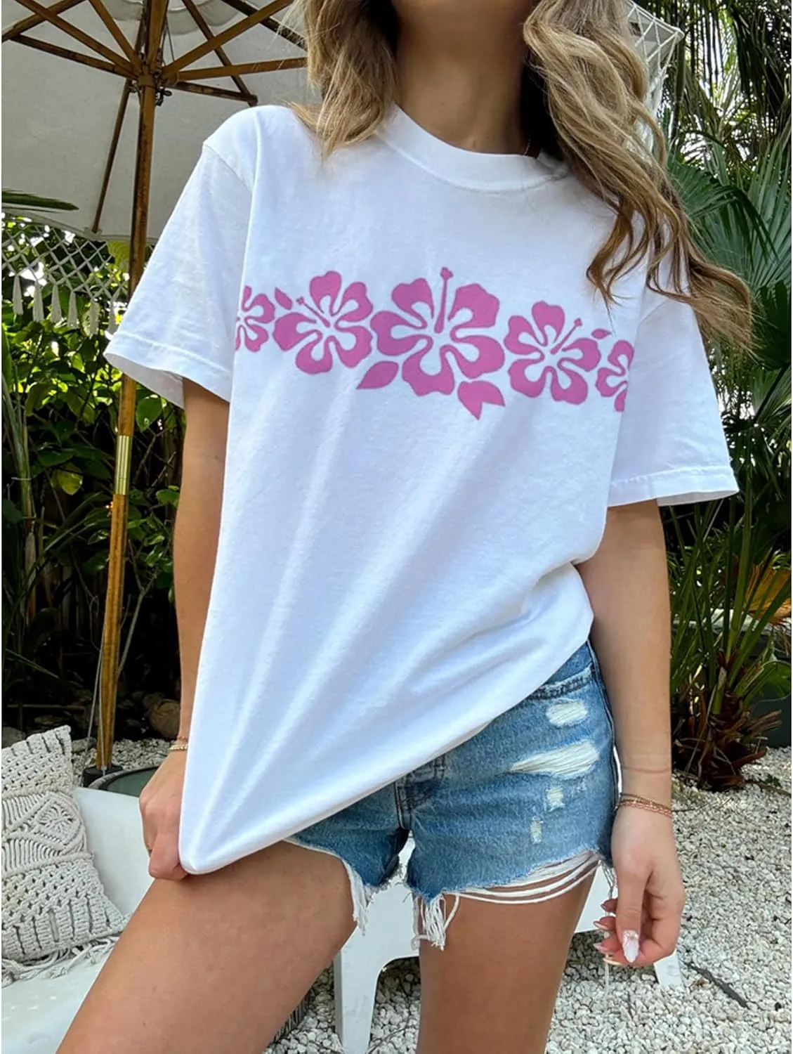 Women Teen Girls Hawaii Oversized Graphic T Shirt Y2k Short Sleeve Loose Coastal Tees Summer Preppy Retro Baggy Top